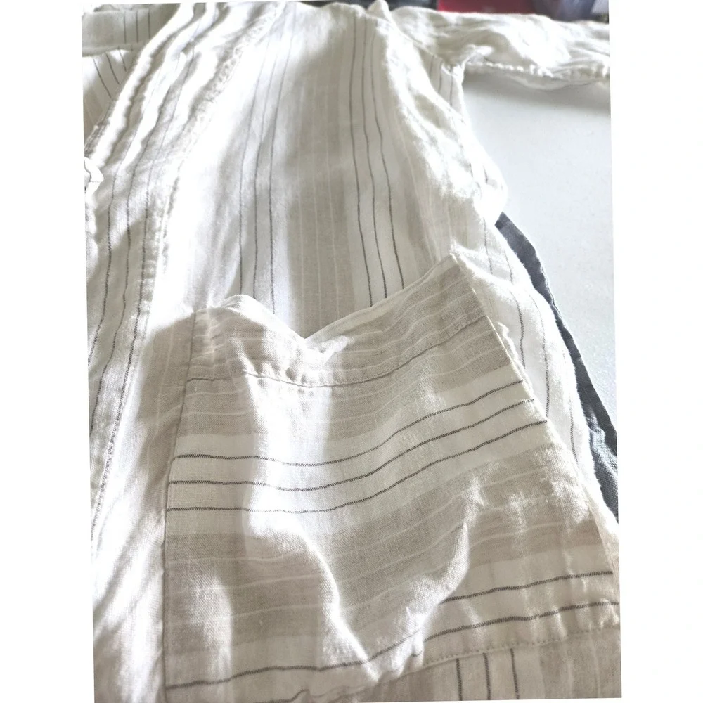 Serena & Lily Womens Striped 100% Linen Robe White Beige S/M Made in Portugal